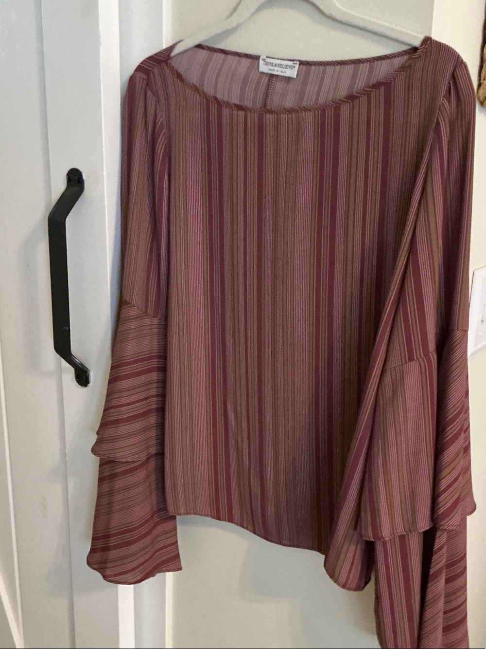 Striped Bell-Sleeve Top in Mauve Pink by Thread & Supply